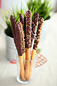 Four-flavoured sweet chocolate breadsticks