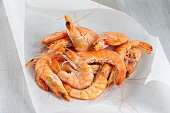 Fresh shrimps on a sheet of wax paper