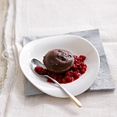Small chocolate fondant with stewed cranberries