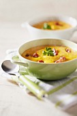 Normandy carrot soup with diced bacon