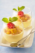 Peach cream dessert with crumbles Speculos ginger biscuits