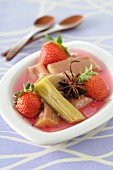 Stewed rhubarb with spicy strawberry juice