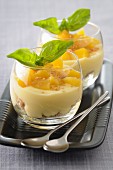 Mango,basil and cardamom cream desserts