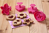 Strawberry jam shortbreads and biscuit cutters