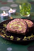 Chocolate-pistachio Christmas log cake