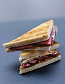 Foie gras and duck magret toasted sandwich