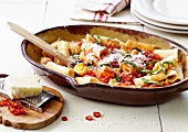Tubettipasta with red hot peppers and parmesan