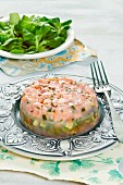 Salmon and vegetables in aspic