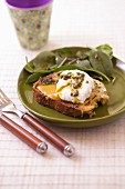 Savoury french toast with pesto and a poached egg