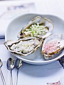 Hollow oysters with chopped shallots,apples and pears