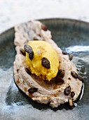 Chestnut mousse with pumpkin ice cream and squash seeds