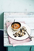 Small sweet potato flan,chicken and mushroom fricassée