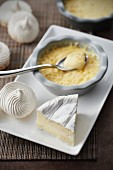 Camembert and pepper meringue,custard cream