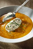 Creamed pumpkin soup and Bavaroise à l'andouille de Vire