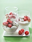 Green tea fromage blanc mousse with raspberries