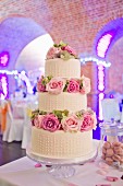 Wedding cake in a reception room