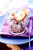 Homemade seafood rillettes and croutons