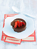 Chocolate fondant and strawberry chocolate mousse quenelle