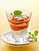 Layered apricot mousse and strawberry puree