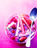 Rhubarb and strawberry fruit salad in syrup
