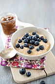 Rice pudding with blueberries and chestnut cream
