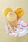 Pineapple, mango and passionfruit sorbet cones