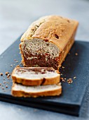 Chocolate-banana and dried cranberry marble cake