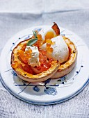 Warm butternut, soft-boiled egg and salmon roe salad