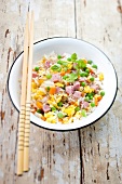 Rice with ham, peas and scrambled eggs (Asia)