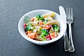 Penne with salmon,vegetables and fennel seeds