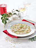Scallop carpaccio with apples and truffle oil (Christmas)