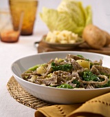 Tagliatelles with mushrooms,green cabbage and potatoes