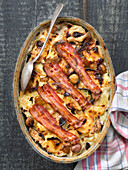 Potato,mushroom,chestnut and bacon gratin
