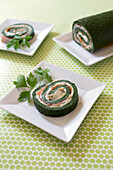 Spinach and salmon savoury rolled cake