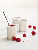 Pots of Petit-suisse with raspberries