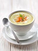 Cream of courgette soup with smoked salmon