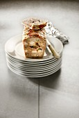 Chicken and prune wrapped in bacon terrine