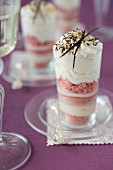 Lemon cream,pink biscuit and whipped cream dessert