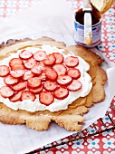 Milk jam,whipped cream and strawberry shortbread tart
