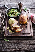 Roasted chicken with lemon butter,Pan-fried bulghour and spinach