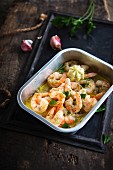 Prawns with garlic butter and parsley