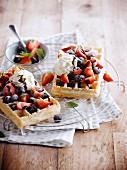 Brussels waffles with red berries and cream