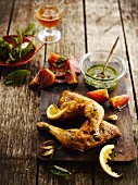 Chicken thighs roasted with orange,chioggia beetroot and herb vinaigrette