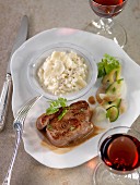 Veal steak,risotto with parmesan, courgettes and pan-fried turnips