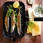 Grilled mackerel stuffed with herb ricotta