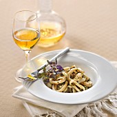 Marinated squid with purple basil and a glass of Beerenauslese white wine