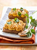 Crunchy carrot mousse with cumin on toast