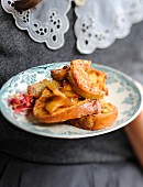 Fig french toast with apples and foie gras