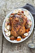 Roasted duck with turnips and dates