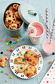 Chocolate chip cookies and cookies with coloured sweets